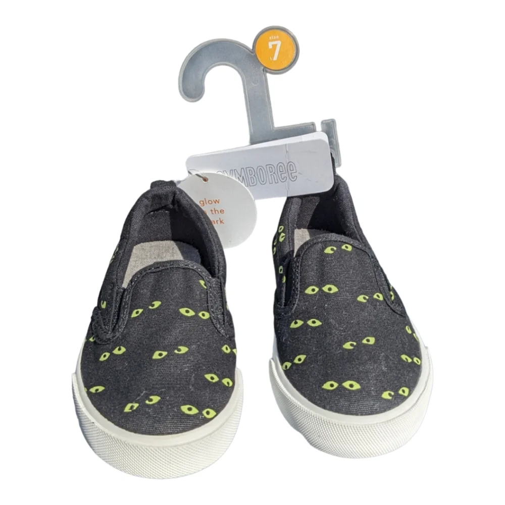 Gymboree Baby size 7 Black/Green Glow in the Dark Eyes Slip On Shoe